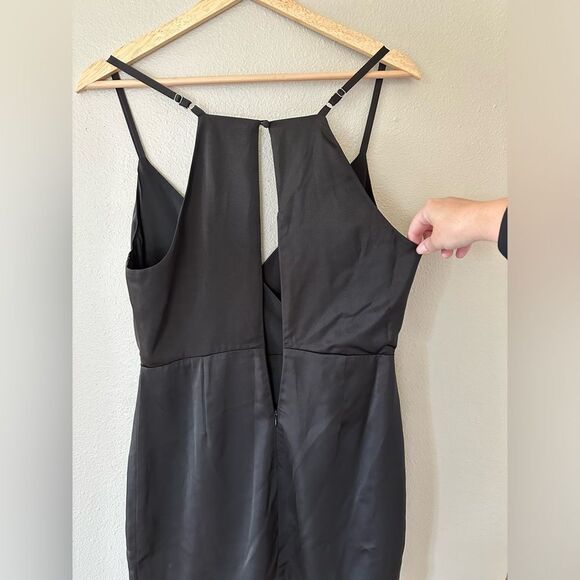 Lulus What a Stunner Black Satin Asymmetrical Mini Dress Size M - Picture 11 of 11